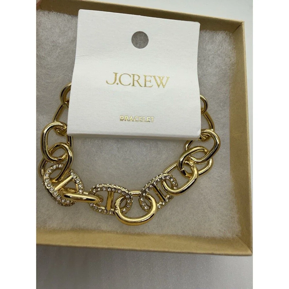 J.Crew Crystal Chainlink Bracelet Cubic Zirconia, Brass, Glass, Zinc MSRP$59 New - Picture 2 of 7